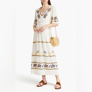 ANTIK BATIK Small/38 Miguel belted embroidered crinkled cotton-gauze maxi dress